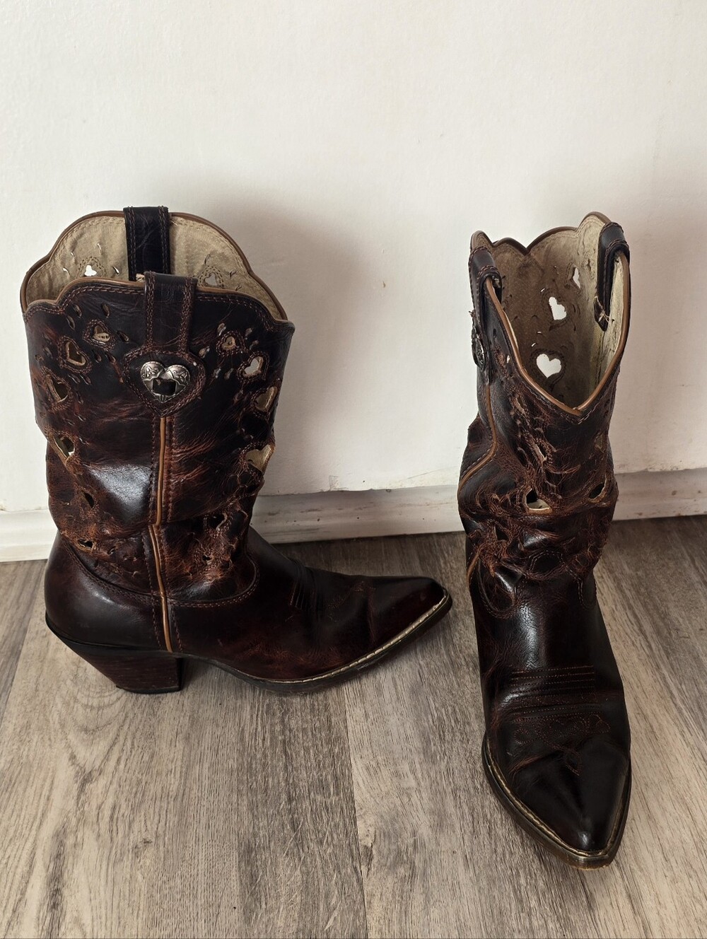 Durango Brown Leather Western Cutout Heart Boots